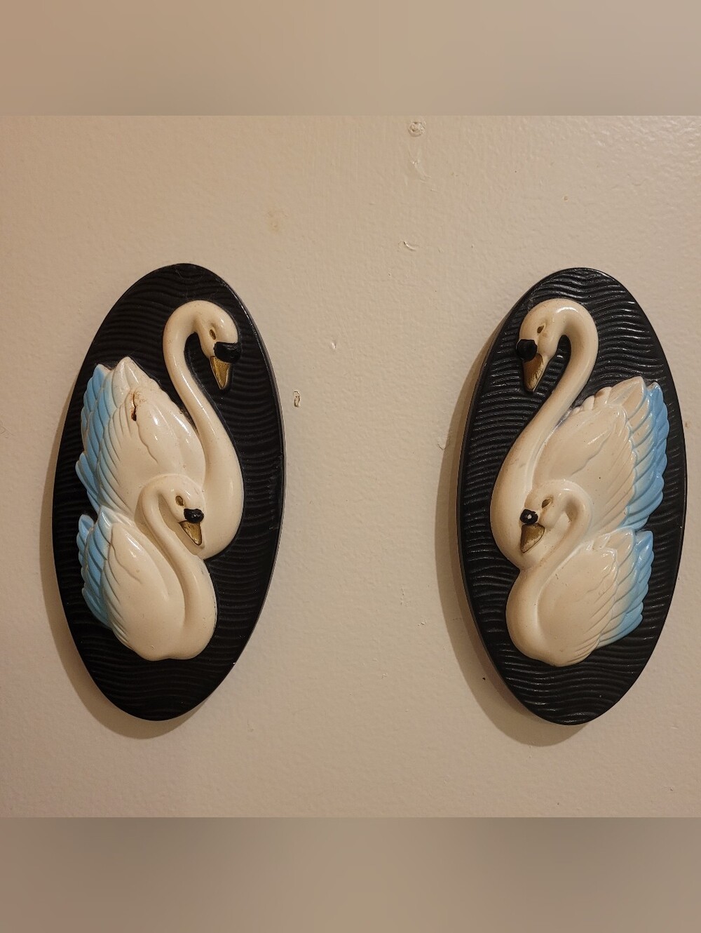 Vintage 1965 Miller Studio Chalkware Wall Decor Hanging Swan Bird Love Romantic